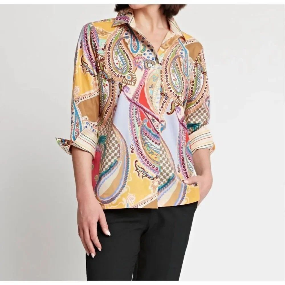 Hinson Wu Aileen 3/4 sleeve paisley print multi color button front